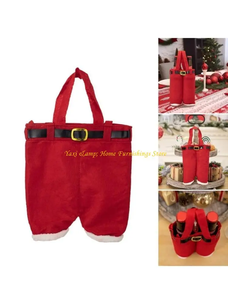 

W8EA 10lots Christmas Buckram Santa Pants Bag Handbag Candy Wine Gift PouchesChristmas Themed Home Decoration