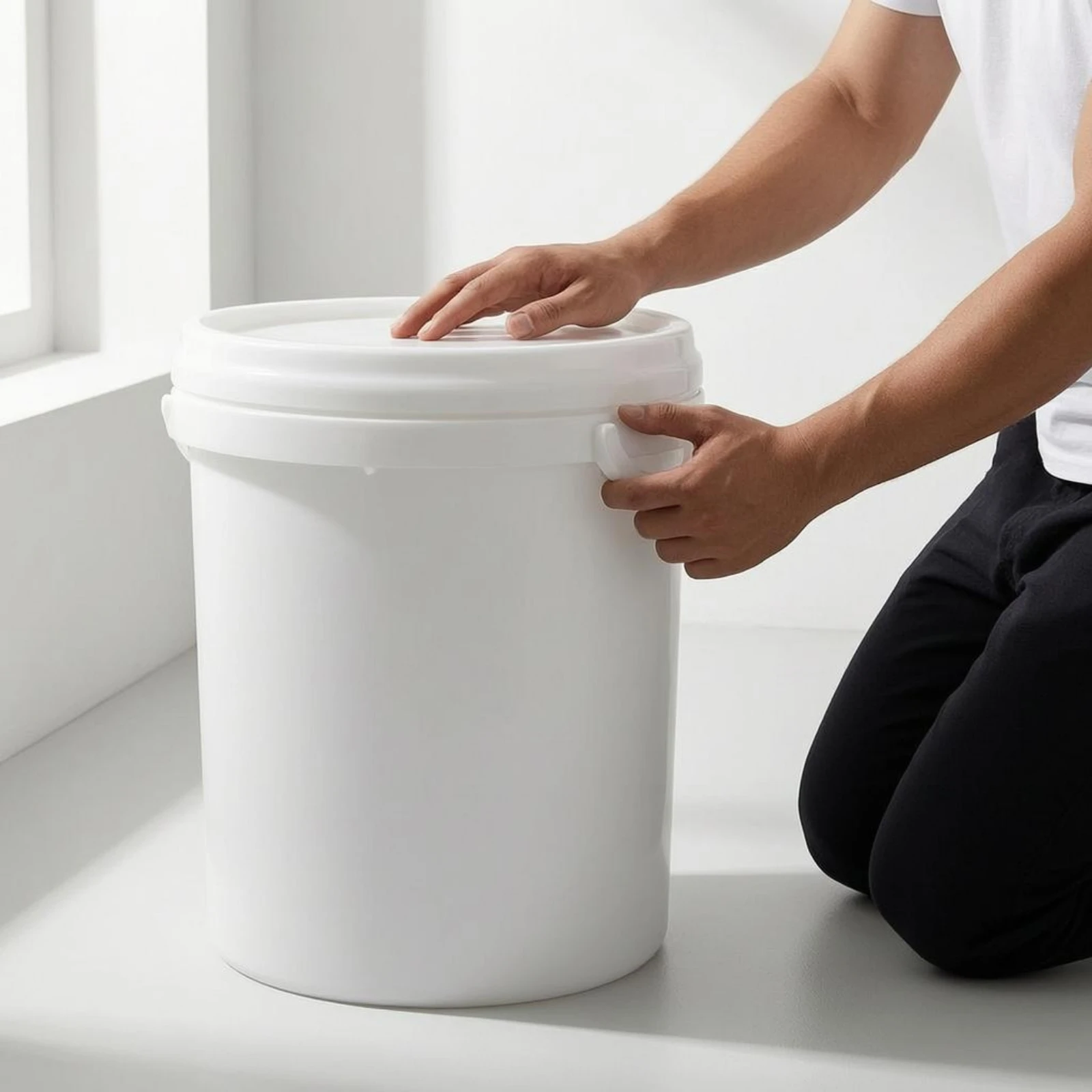 Picture 6: Round Pail with Lid White 25 L Pail Plastic Tub Cylindrical Reusable