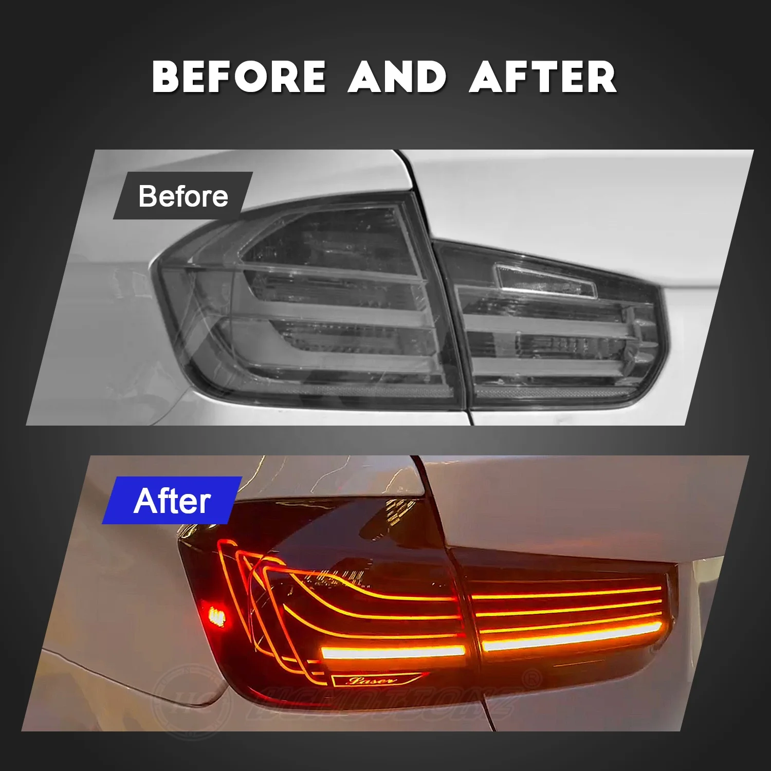 HCMOTIONZ Animation DRL Car Back Rear Lamps Assembly M3 F30 2013-2018 LED Tail Lights 3 Series F80