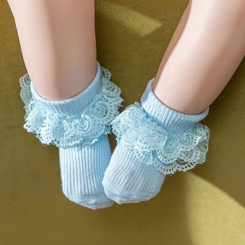 5 Pairs Infant Baby Socks With Lace Short Tube Children's Cotton Sock Solid Color Princess Style Toddler Ankle Socken