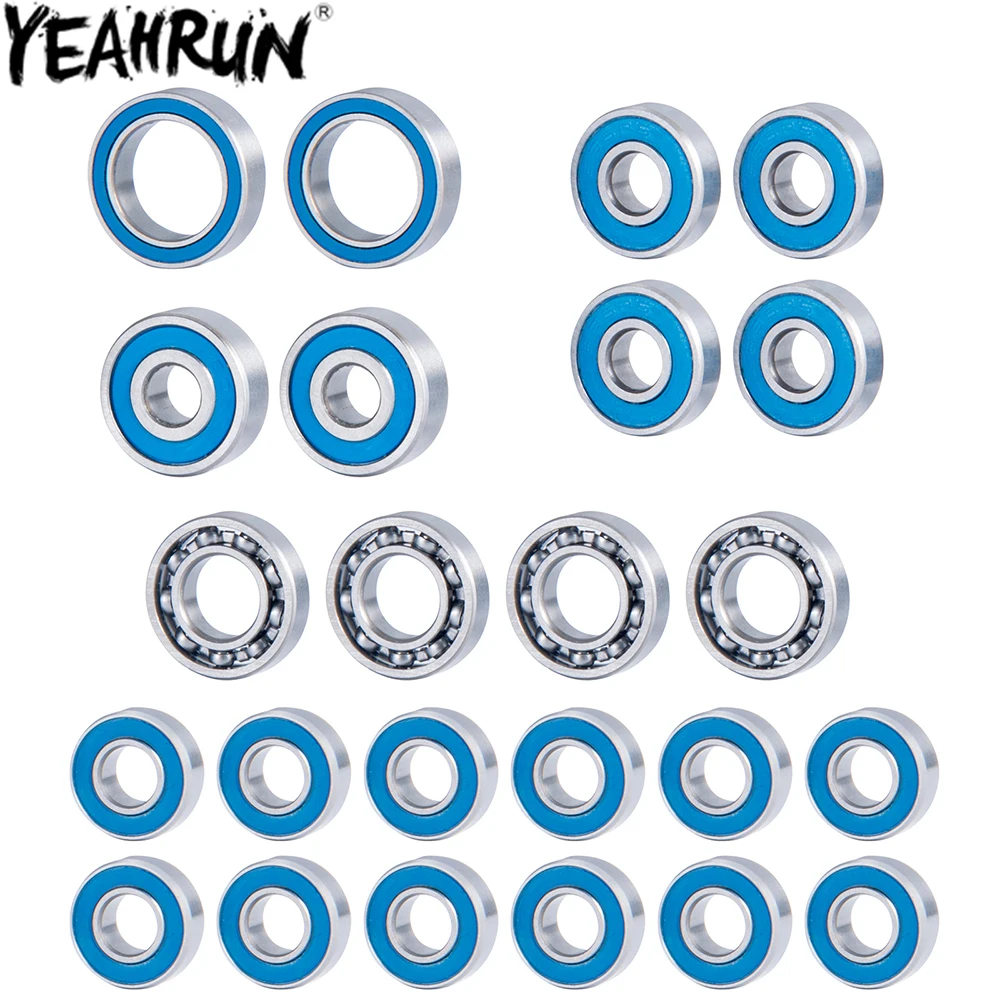 Yeahrun 24 pçs kit rolamento de esferas para axial capra currie f9 eixo dianteiro & traseiro rolamento azul peças de atualização