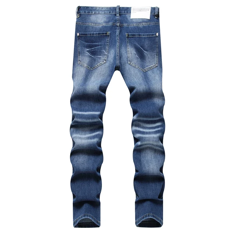 fashion design DSQ Men Stretch jeans D2 Biker Moto Designer Patchwork Slim hole Denim Pants Male Trousers d2 blue JEANS 1087