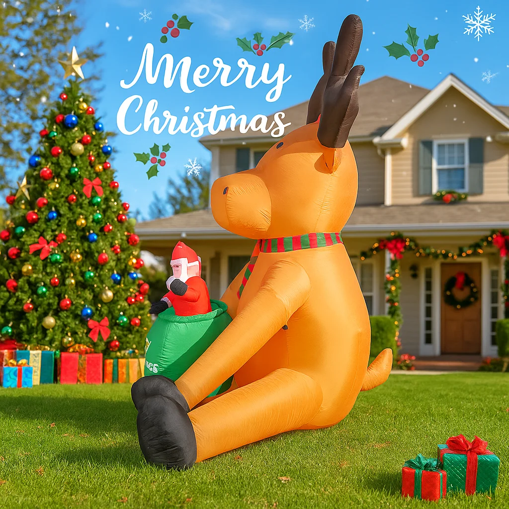 8,2 pies luz LED Navidad inflable Santa Claus Reno juguetes patio decoración de fiesta adornos para el hogar suministros regalos de vacaciones de Navidad