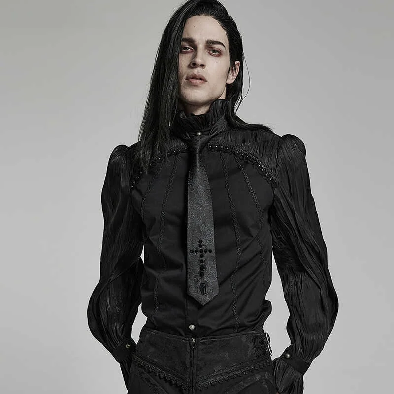 

PUNKRAVE Men's Black Cross Collar Tie Cool Sweet Style Shirt Accessory New Arrival 2024 Fashionable Necktie for Autumn