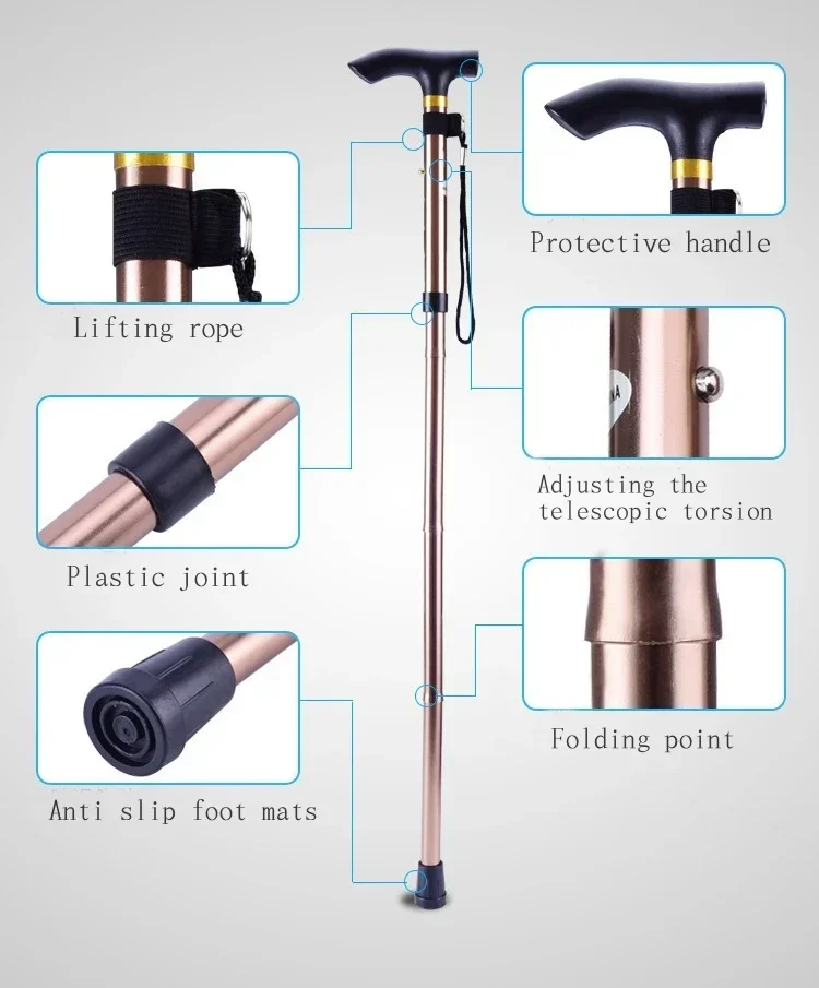 Aluminum Walking Sticks Pole Climbing Stick Alpenstock Hiking 3-folded Rod Self Defense Stick Trekking Telescopic Baton Man