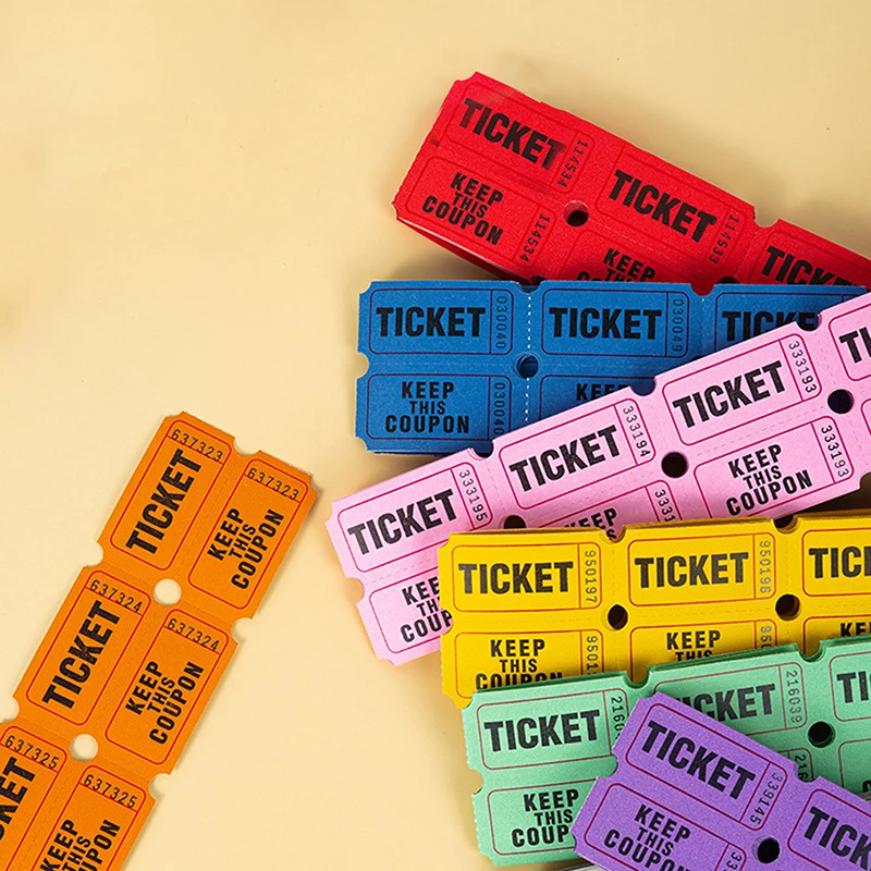 100 Uds. Tickets de rifa para el aula, rollo de lotería de etiquetas de papel individuales, billetes de rifa para eventos de bebidas, billetes para eventos de celebración