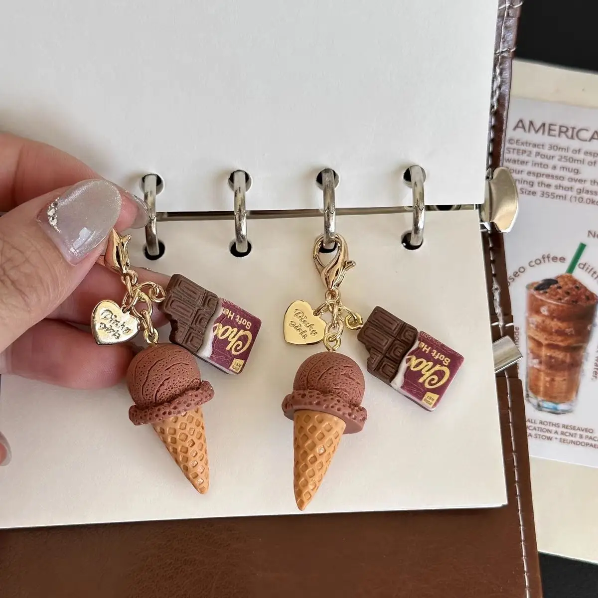 Original Handmade Phone Charm Strap Chocolate Ice Cream Pendant for Airpods Case Cellphone Lanyard Keychain Keycord