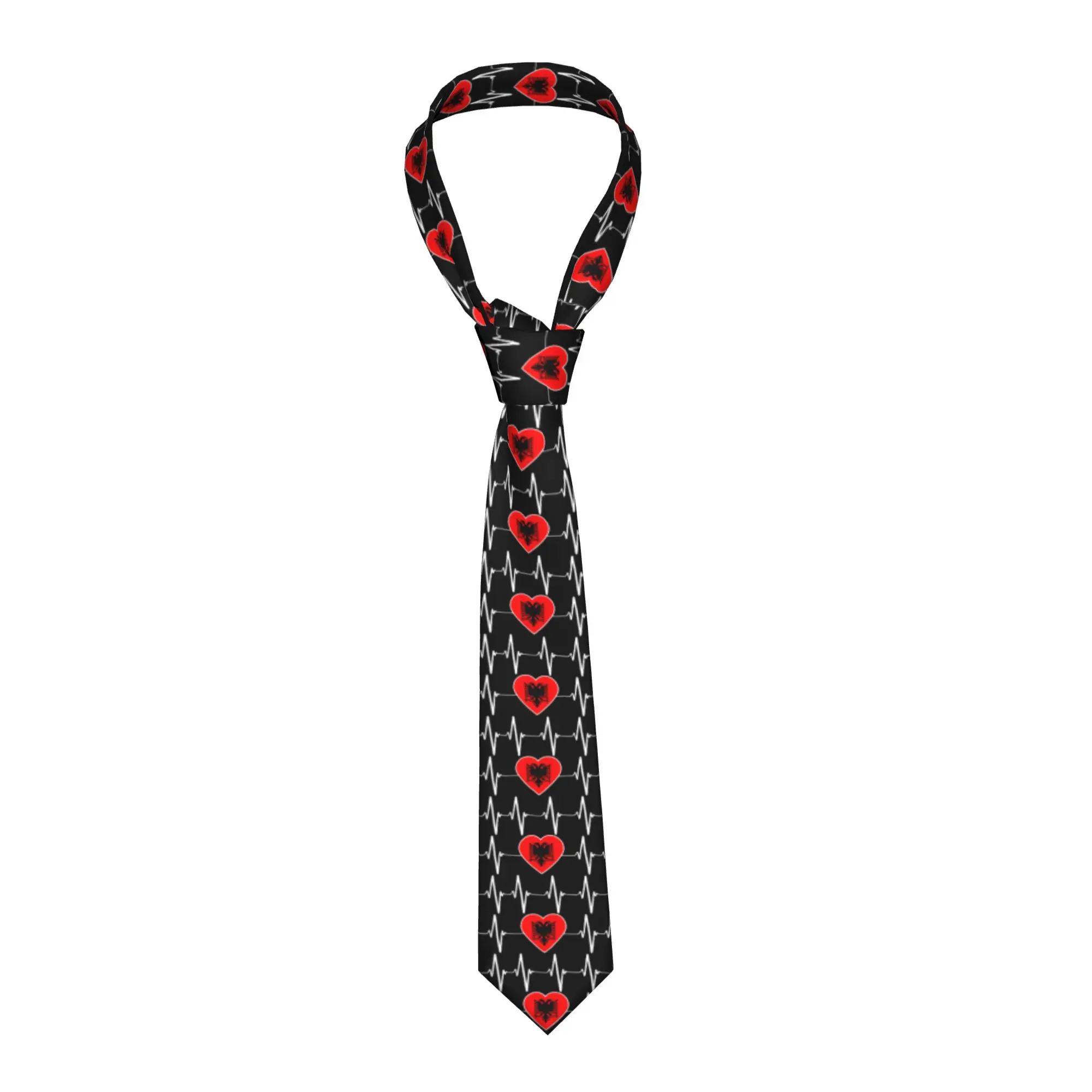 Albanian Heartbeat I Love Albania Flag Heart Family Tie Men Fashion Eagle Pride Patriotic Silk Office Neckties