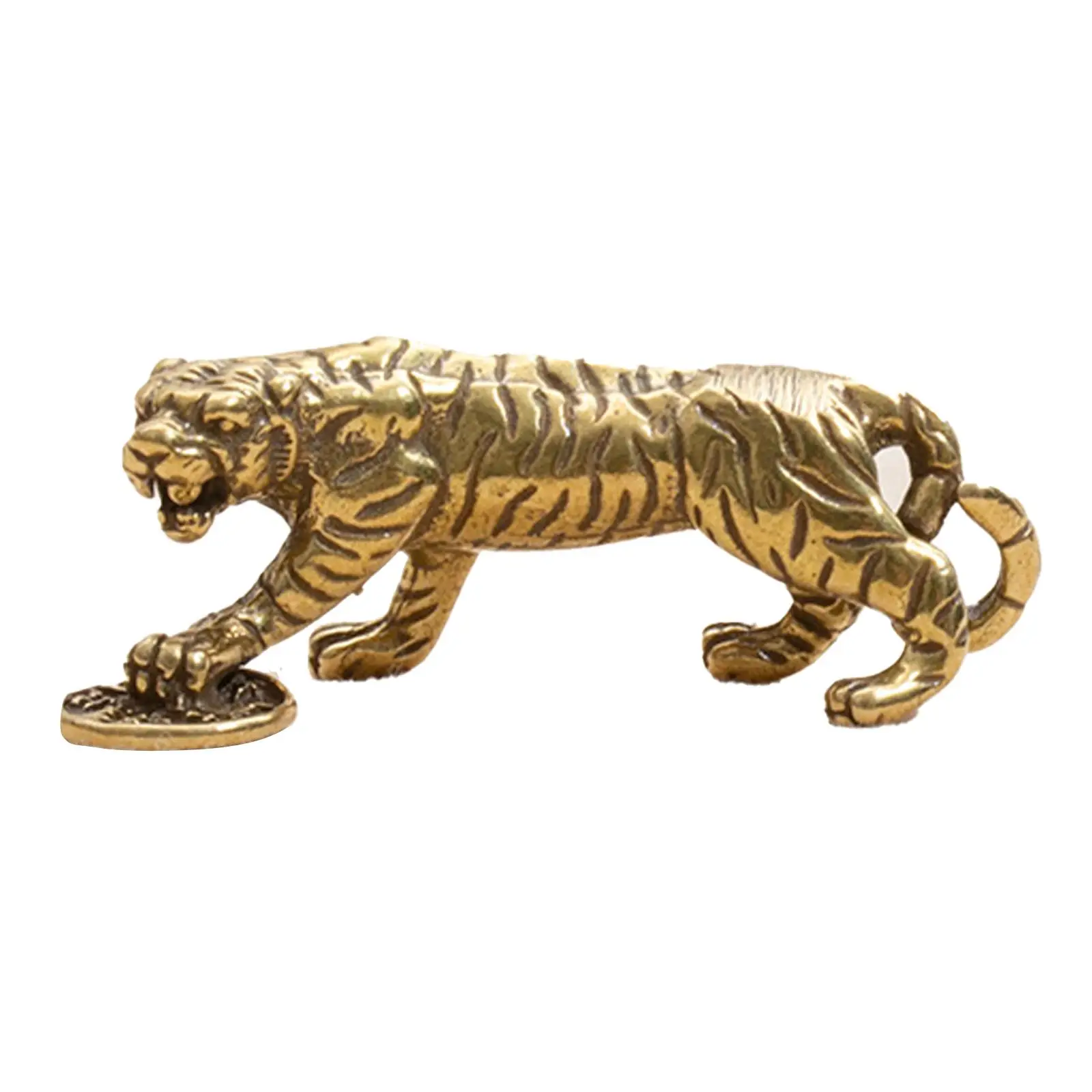 Brass Tiger Statue Figurine Home Antique Desktop Decoration Miniature Table Brass Animal Ornament Walking Tiger Sculpture