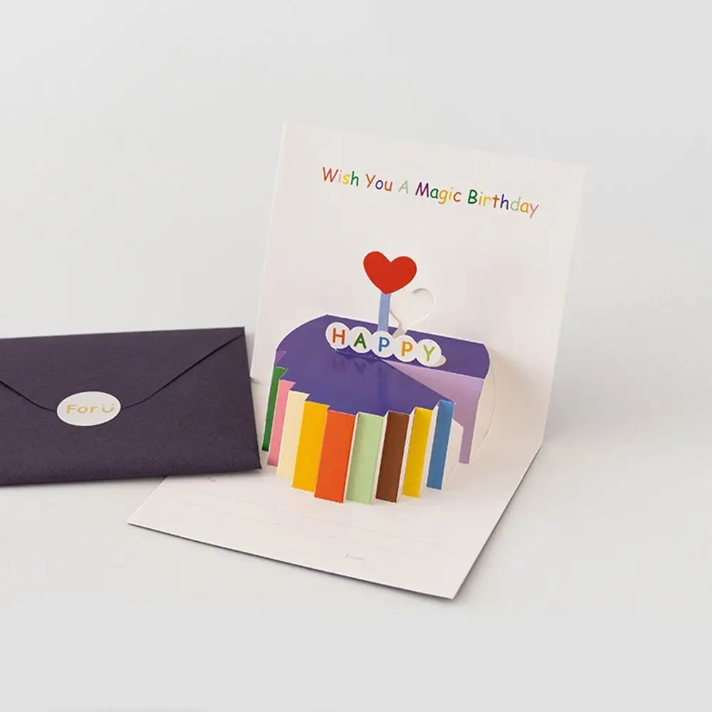 

Handwriting 3D Birthday Cake Cards Thank You Invitation Birthday Pop-Up Cards Folding Blessing Birthday Greeting Cards