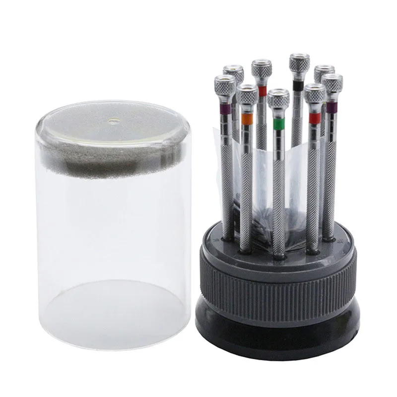 Screwdriver Set Watch Repair Tool Kit 9PCS Watch Glasses Flat Blade Assort Slotted Mini Screwdrivers Tool with Rotating Stand