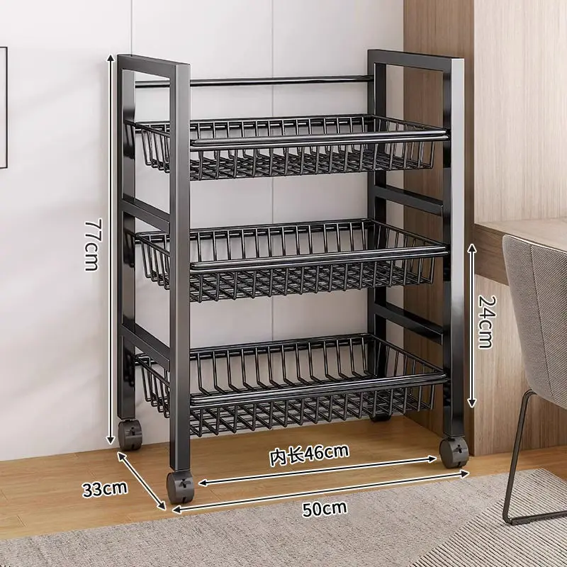 

Metal Kitchen Storage Rack with Swivel Casters 3/4/5 Tier Shelving 80/90/120cm Width Organizer for Spices and Utensils