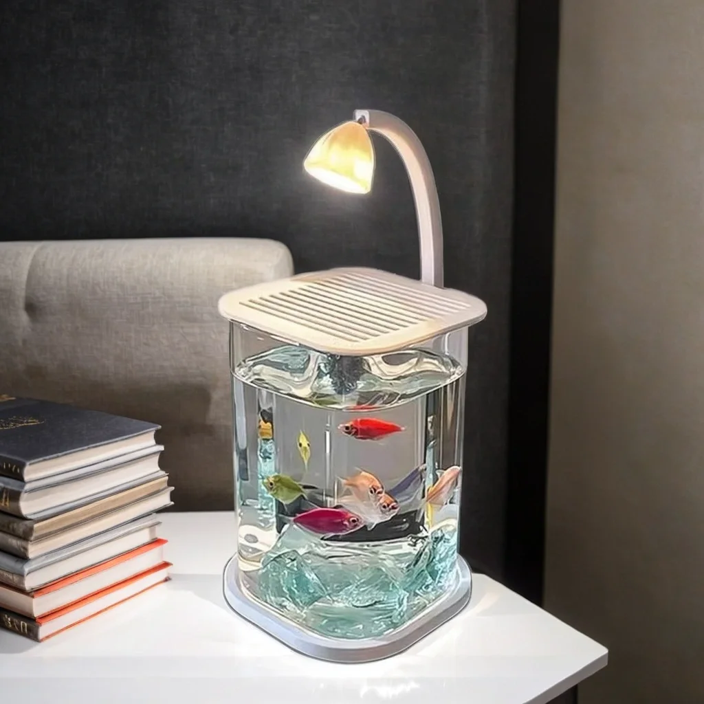 

Betta Fish Tank, Ecological Creative Landscaping Desktop Glass Fish Tank, Viewing Night Light Office Decoration Small Fish Tank
