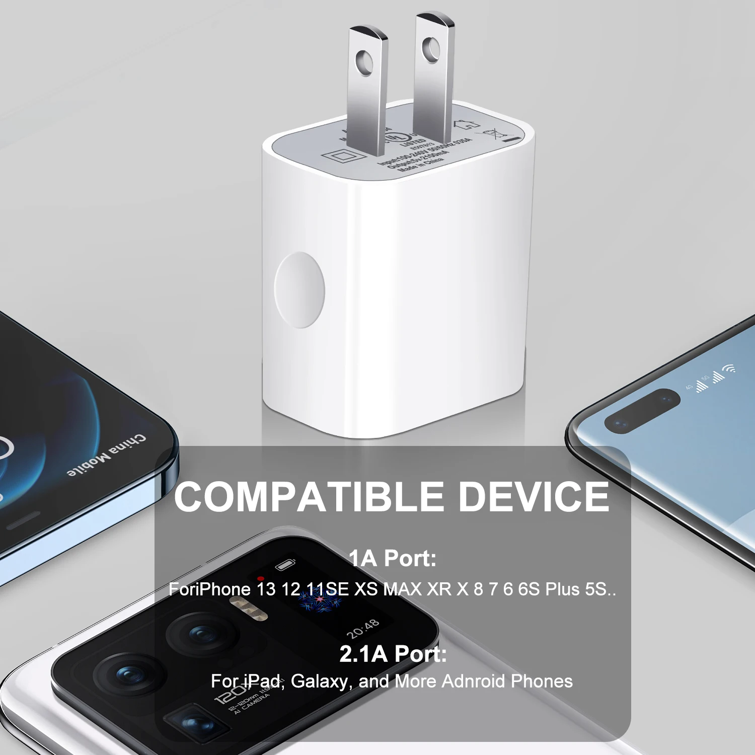 1/5Pcs USB Wall Chargers Block Power Adapter 2.1A Dual-Port Fast Charging Plug Cube Charger Adapter For IPhone For Samsung