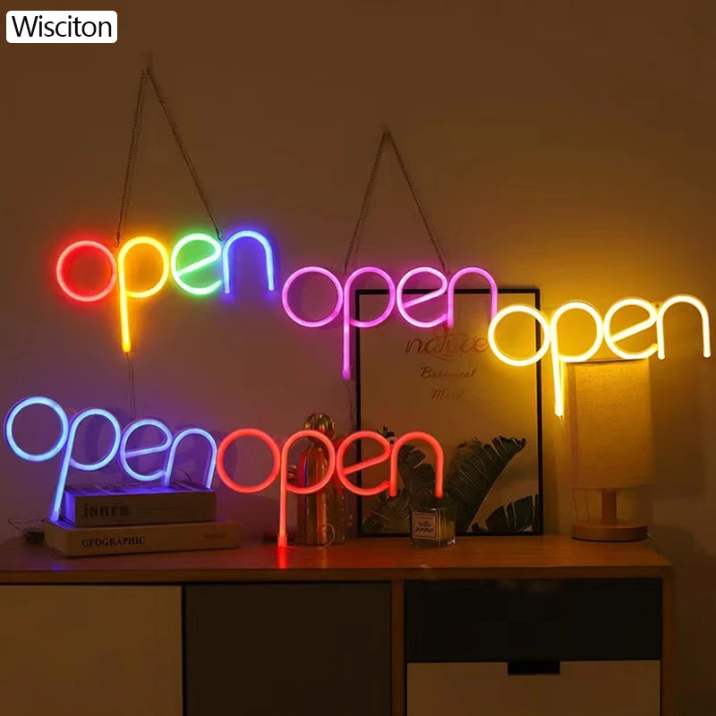 Open Letter RGB Atmosphere Light LED Neon Decoration Lights Desktop Wall Shape Lighting Night Light Holiday Ornament Lamp