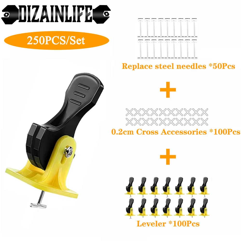 250Pcs Floor Tile Leveling System Clips Leveler Adjuster Kit Set for the Tile Laying Fixing Flat Ceramic Wall Construction Tools