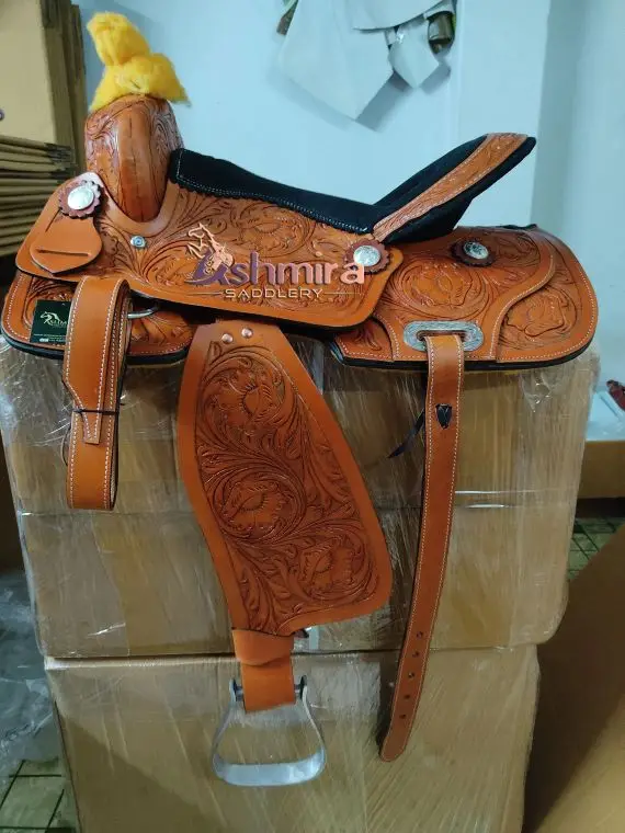 High Quality Western Barrel Racing Saddle, Hand Tooled Premium Leather Brown, Padded Seat, Custom Horse Saddle Hot Selling