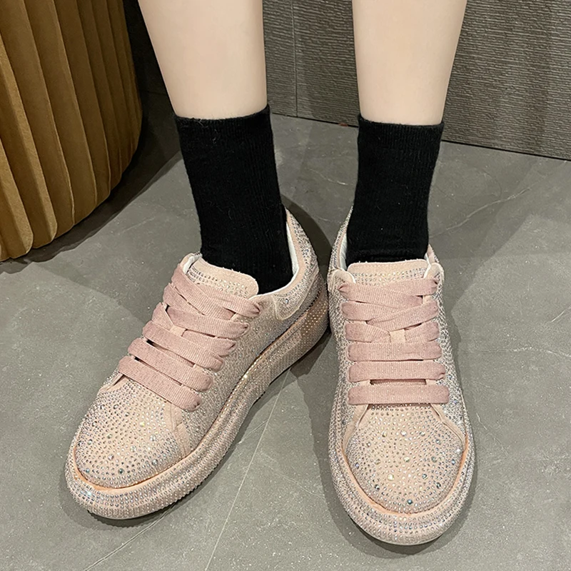 

Casual Woman Shoe Crystal Clogs Platform Shallow Mouth Female Footwear Modis Wedge Basket 2024 Round Toe Rhinestone Creepers Sum