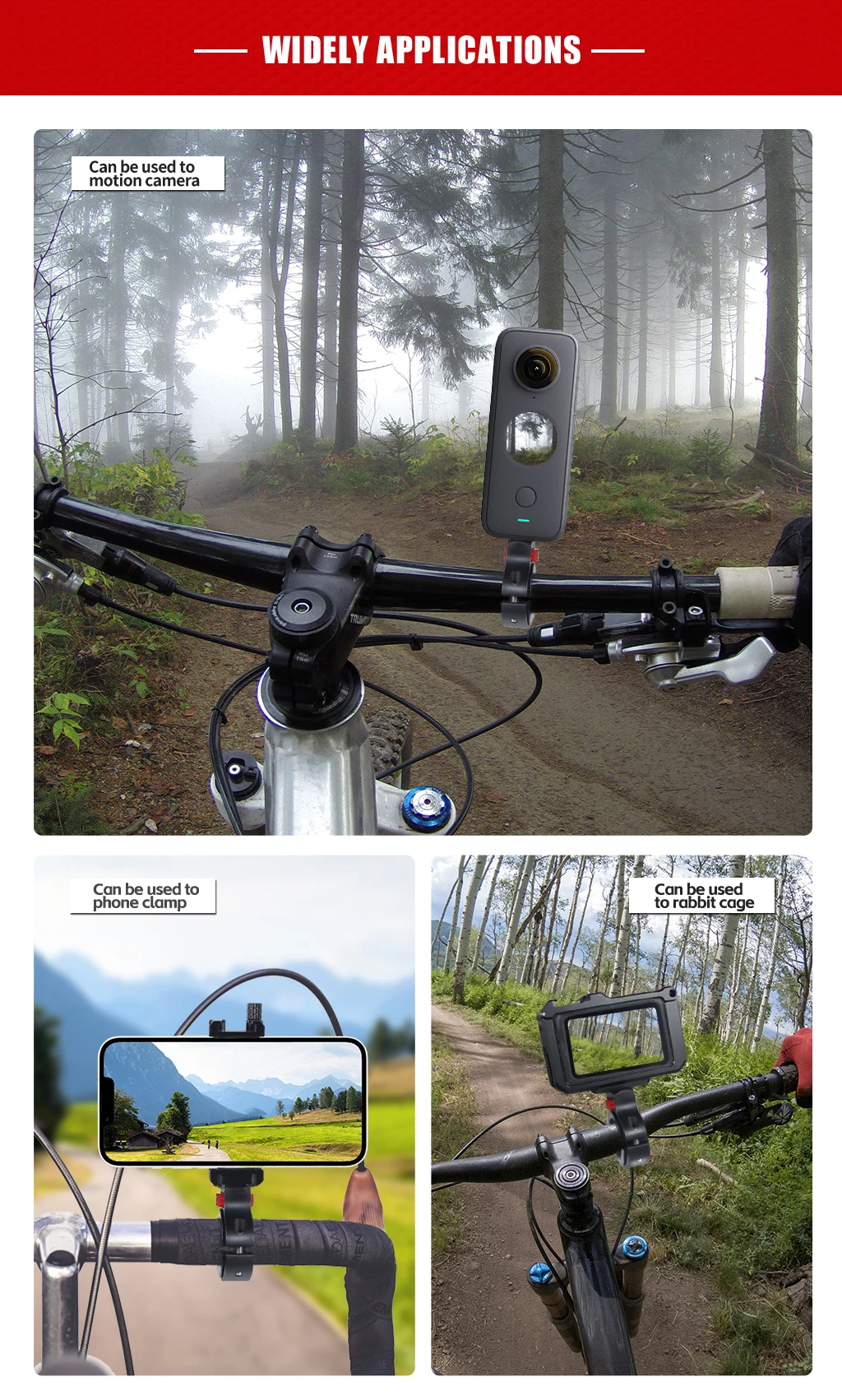 Verstärkte Fahrradlenkerhalterung 1/4 Schraube Metall für GoPro 13 Insta360 X5 DJI OSMO 360 Pocket3 Action Kamera Motorradhalter – Detail 5