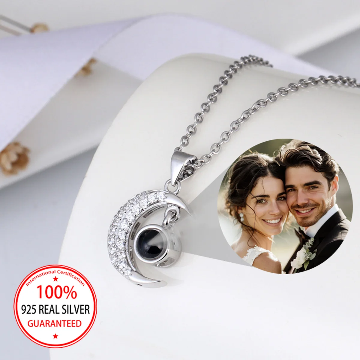 

925 Sterling Silver Custom Color Picture Projection Moon Pendant Necklace Valentine's Day Mother's Day Exquisite Accessories New