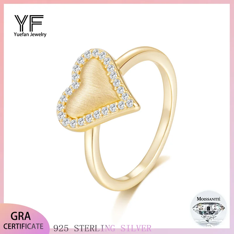 

S925 Sterling Silver Moissanite Heart-Shaped Ring for Women Retro Brushed Elegant High-End Style Jewelry Accessory