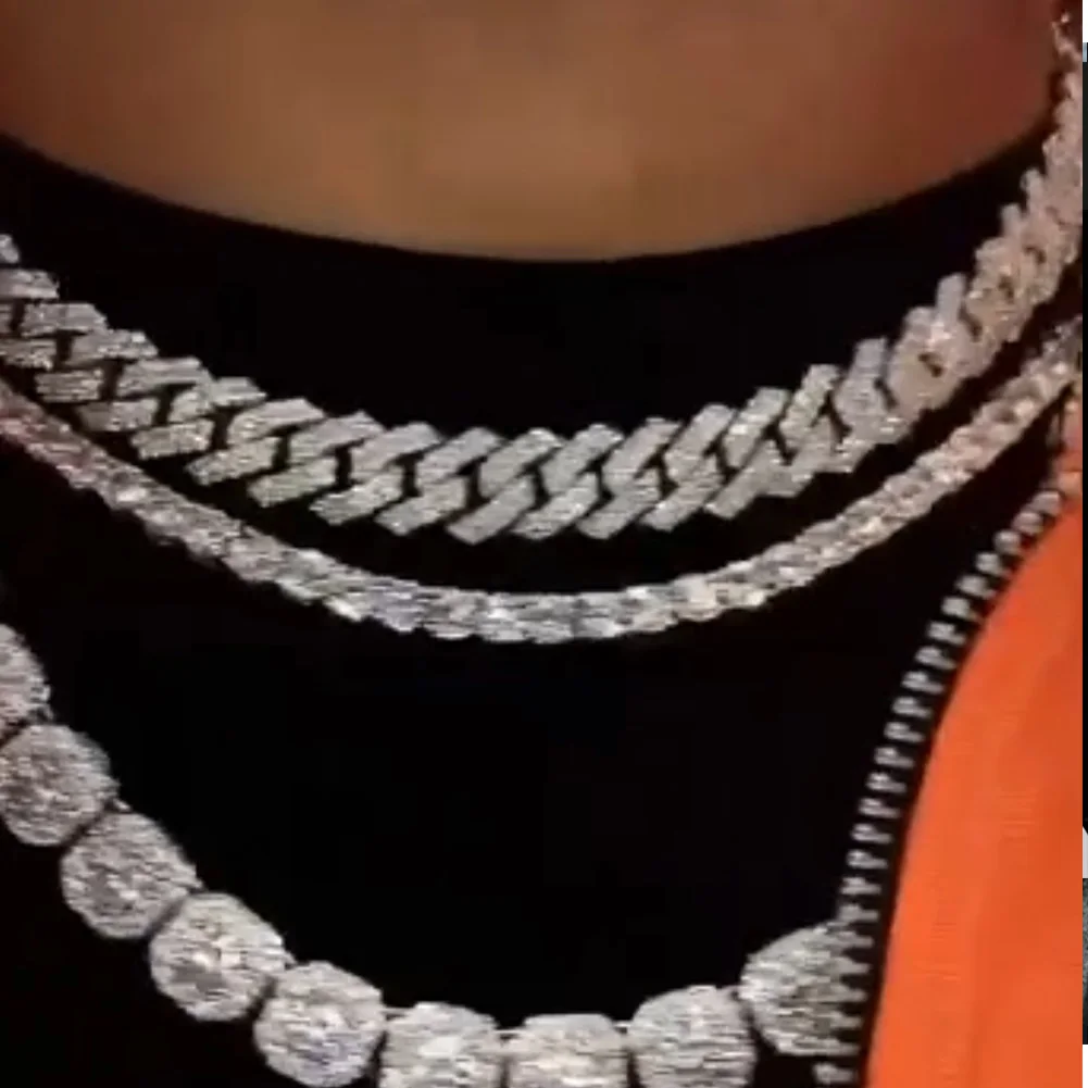 Iced Out Diamond Cuban Link Chain Necklace Men Women Rhinestone Paved Hip Hop Rhombus Cuban Necklaces Tennis Chain Jewelry Gift