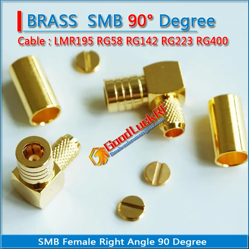 1X Pcs RF Connector SMB Female Jack 90 Degree Right Angle Crimp for LMR195 RG58 RG142 RG223 RG400 Cable Gold Plated Coaxial