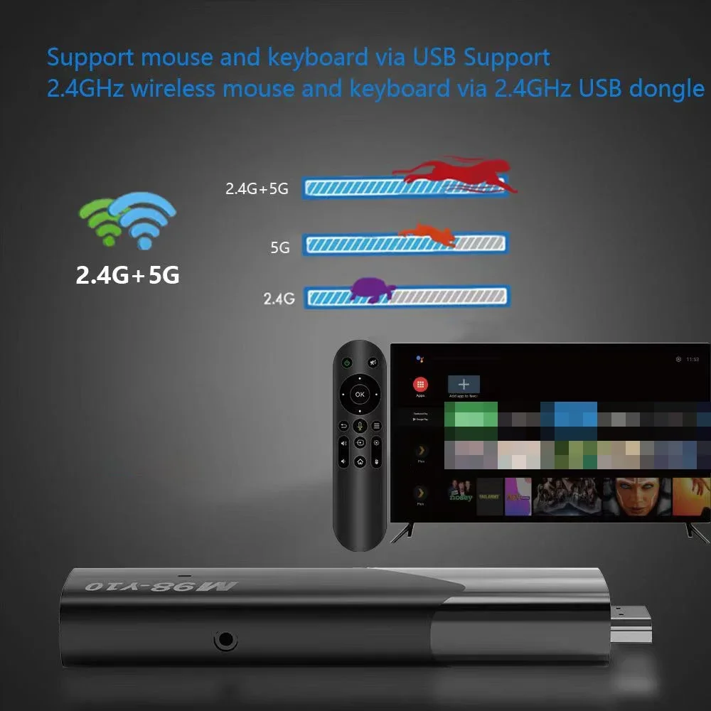 M98 Y9 Android TV Stick 2024 Amlogic S905Y4 جهاز التحكم عن بعد الصوتي HD 4K 3D 2GB 16GB Dual WiFi 2.4G 5G TV Box IPTV Netflix YouTube