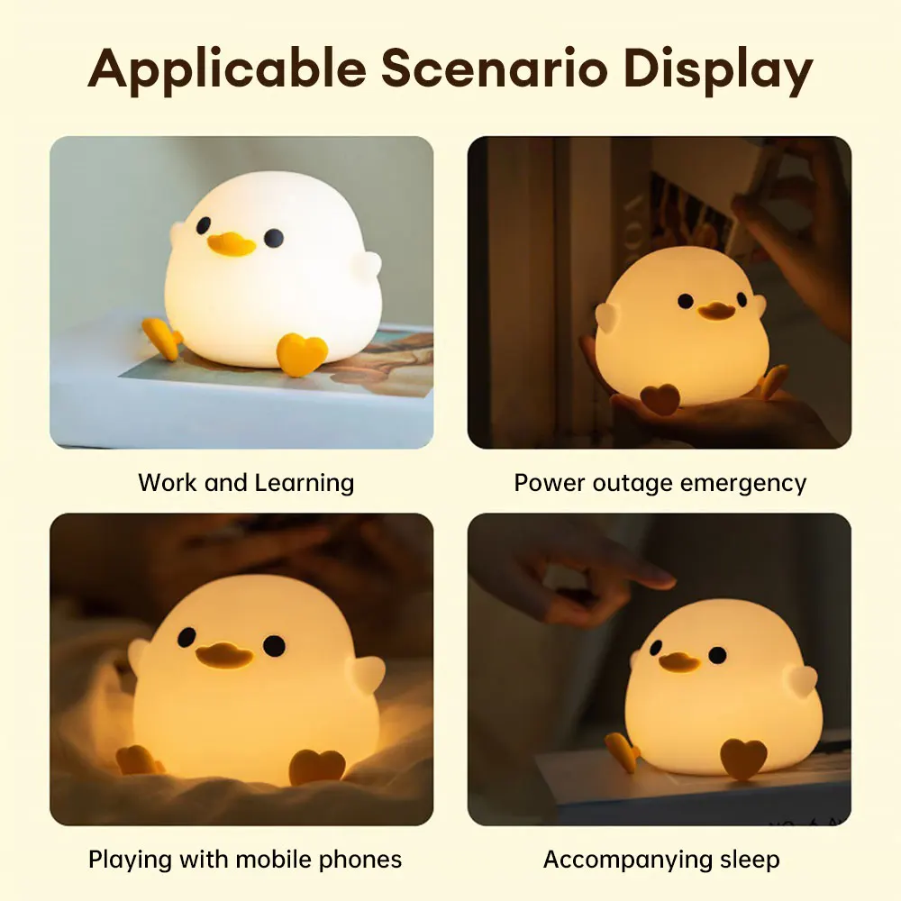 LED Night Light Cute Duck Cartoon Animals Silicone Lamp USB Rechargeable Children Kid Touch Sensor Night Light for Birthday Gift