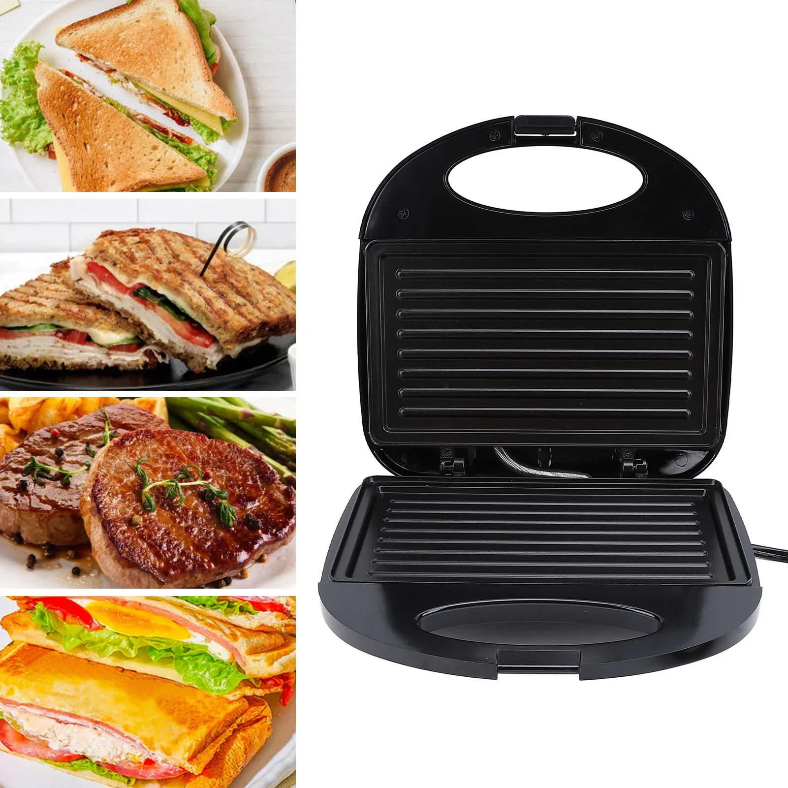Electric Double Sided Grill Machine 750W Rapid Heating Non Stick Hot Plate for Steak Breakfast Sandwiches Home Kitchen Appliance