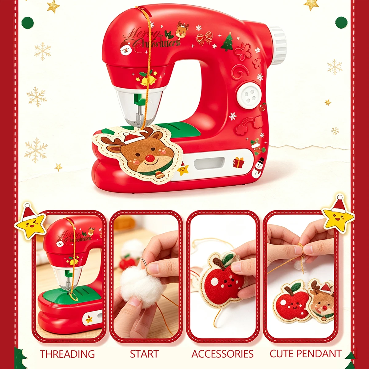 Electric Sewing Machine Toys for Kids, Playing House Games DIY Mini Furniture Hand Sew Toy Christmas Birthday Gifts