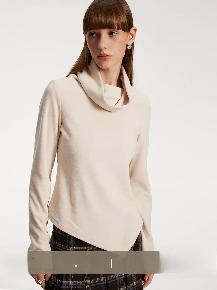 

Оригинальная мягкая велюровая вязаная кофта с двойным воротником, приталенного кроя, с длинными рукавами, женская, базовый слой, эластичная.