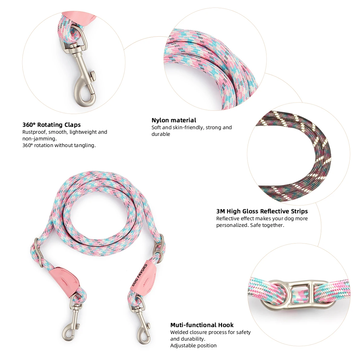 Multifunctional Durable Dog Leash Simple Nylon Lead Rope Outdoor Portable Collar Traction Rope Waist Leash Hands-free Dogs Leash