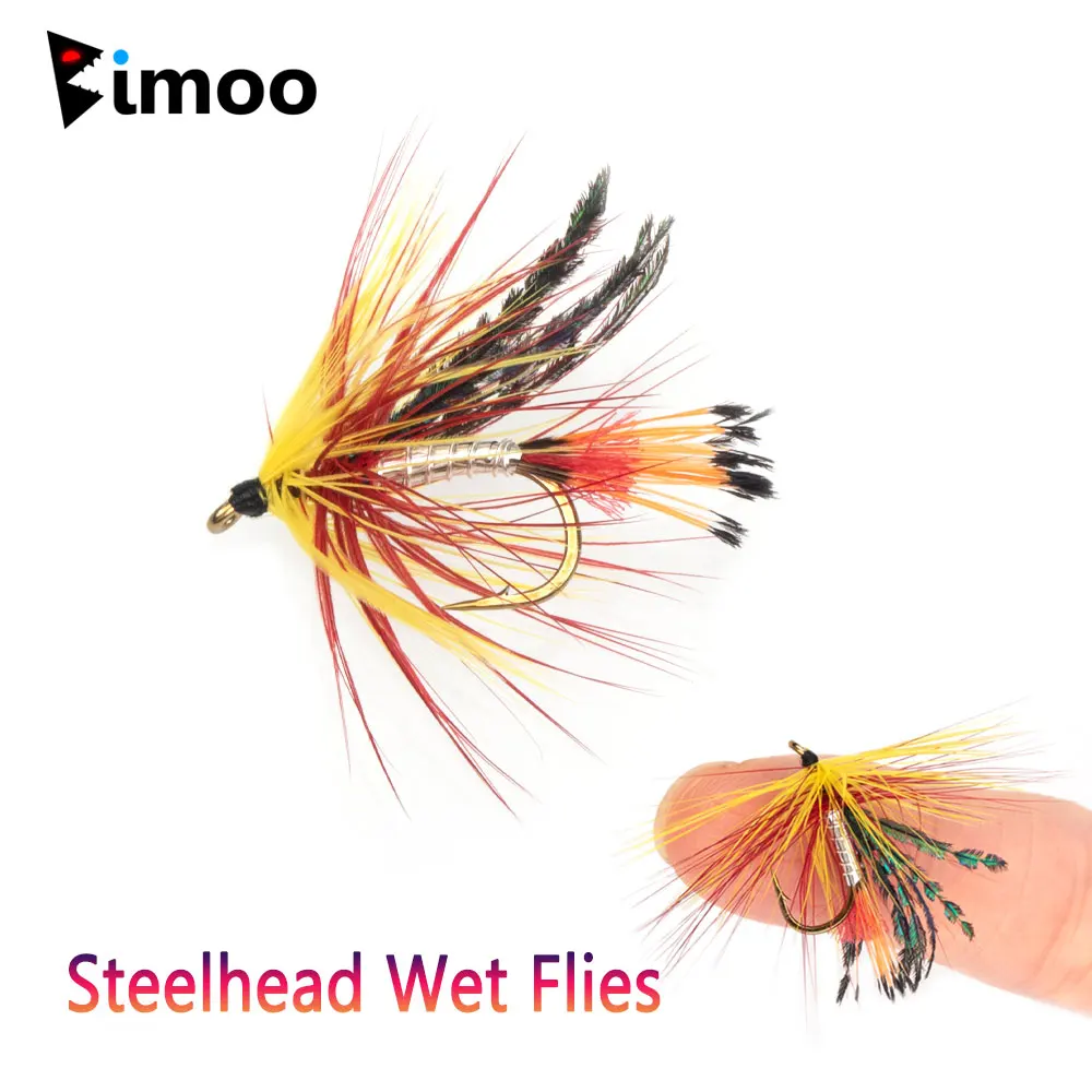 

Bimoo 6pcs #10 Yellow Brown Rooster Hackle Steelhead Wet Fly Barbed Salmon Fly Trout Steelhead Fishing Lures Baits