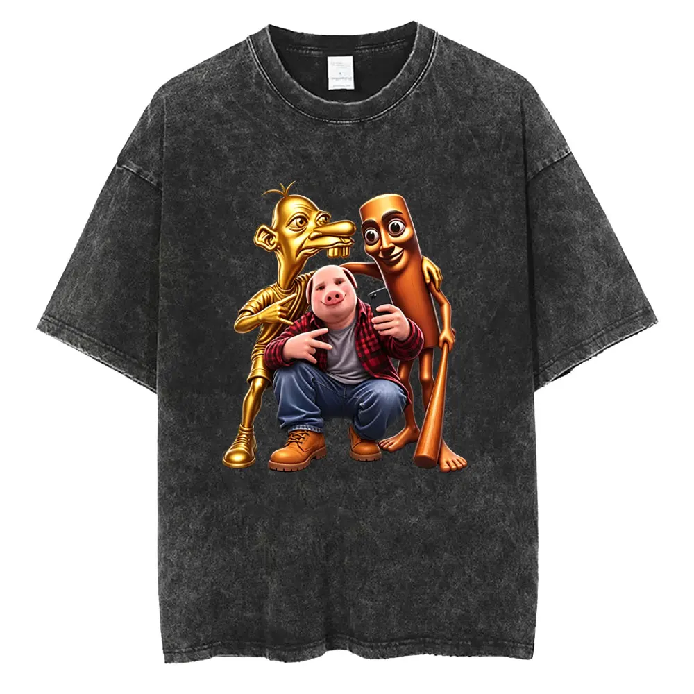 Washed Vintage Italian Brainrot John Pork Tung Tung Tung Sahur Funny Meme Graphic T-shirt Men Women Casual Retro Humor T Shirt