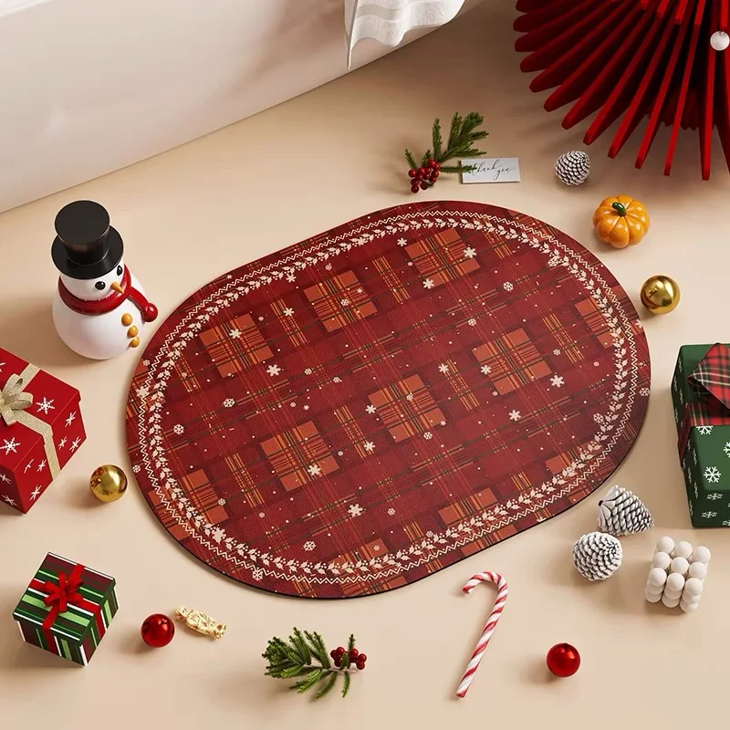 

VIKAMA Christmas Diatom Mud Cushioned Oval Absorbent Quick Dry Mat At Home Bathroom Door Non-slip And Dirt Resistant Foot Mat