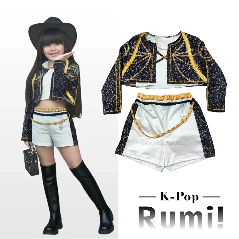 

New Movie K-Pop Rumi Demon Hunters Cosplay Costume for Girl Halloween Black White Vest Coat and Shorts Three-piece Set Dress Up