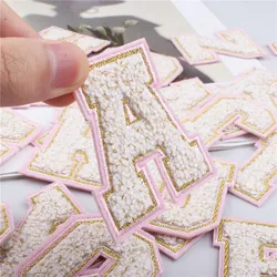 1 pz crema bianca Patch Glitter asciugamano ricamato numero Patch abbed accessori per cucire iniziali