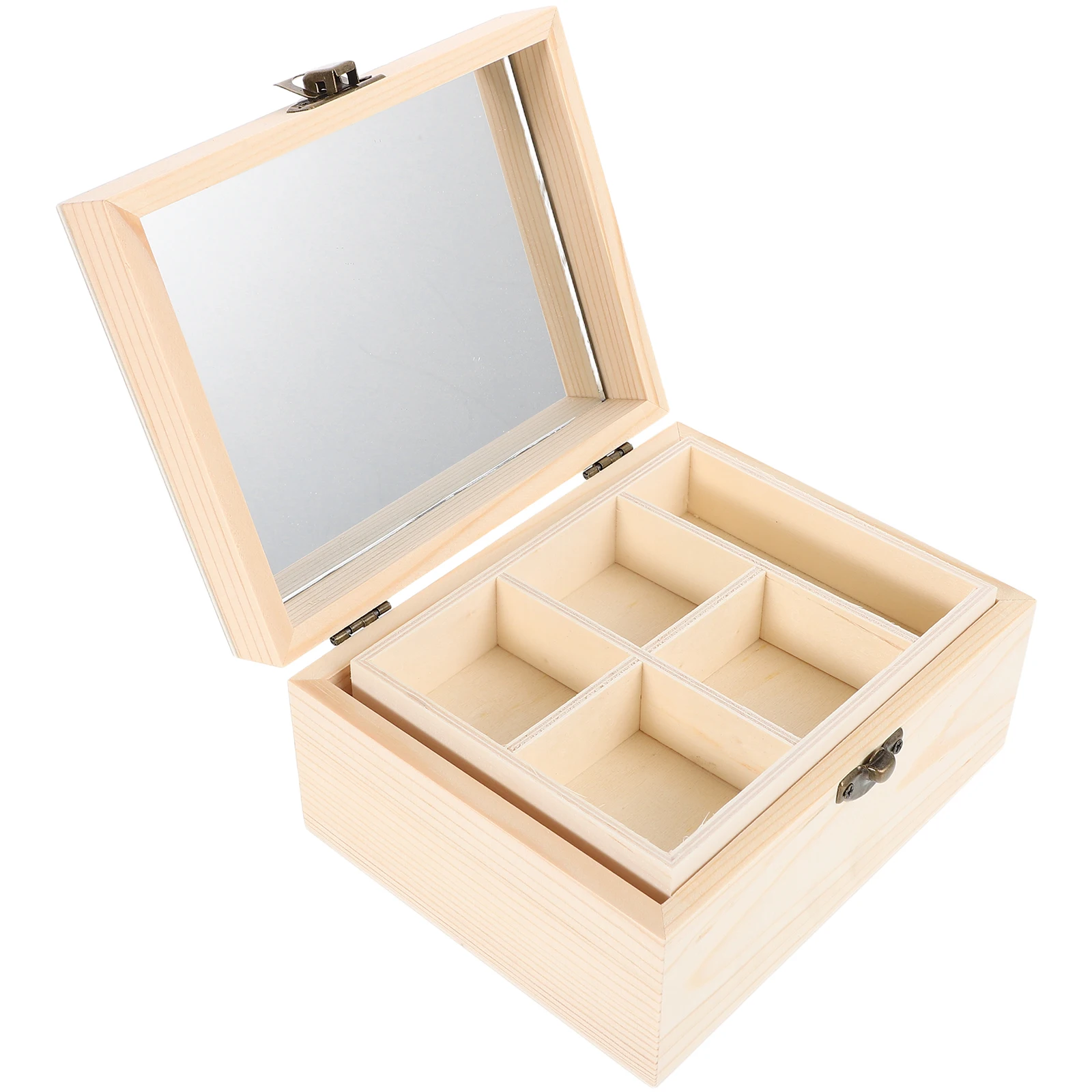 

Шкатулка для украшений из массива сосны с зеркалом, многофункциональный органайзер для колец, серег, ожерелий, деревенский сундук для хранения