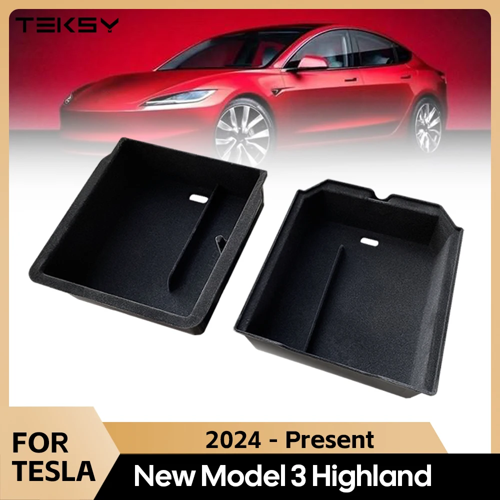 For Tesla Model 3+ Highland 2024 Center Console Eyeglasses Storage Case Armrest Storage Box Upper&Lower Flocking Accessories New