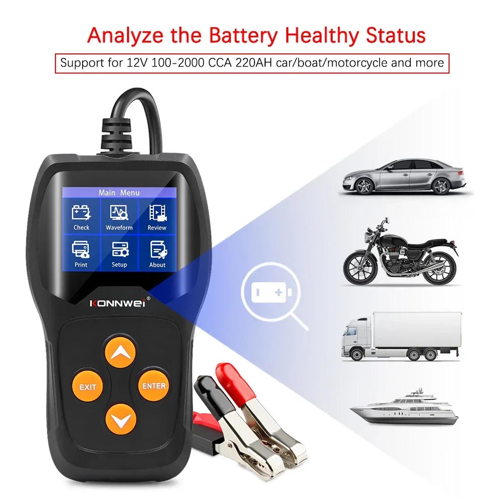 KONNWEI KW600 12V Car Battery Tester 100 To 2000CCA 12 Volts Battery Tools for The Car Quick Cranking Charging Diagnostic