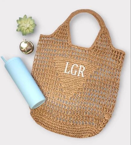 Personlig raffia-strandväska, anpassad stråväska, strandväska, anpassad vävd väska med initialer, personlig present, födelsedagsresa-väska 10 best sales specialdesignad strandväska - №5