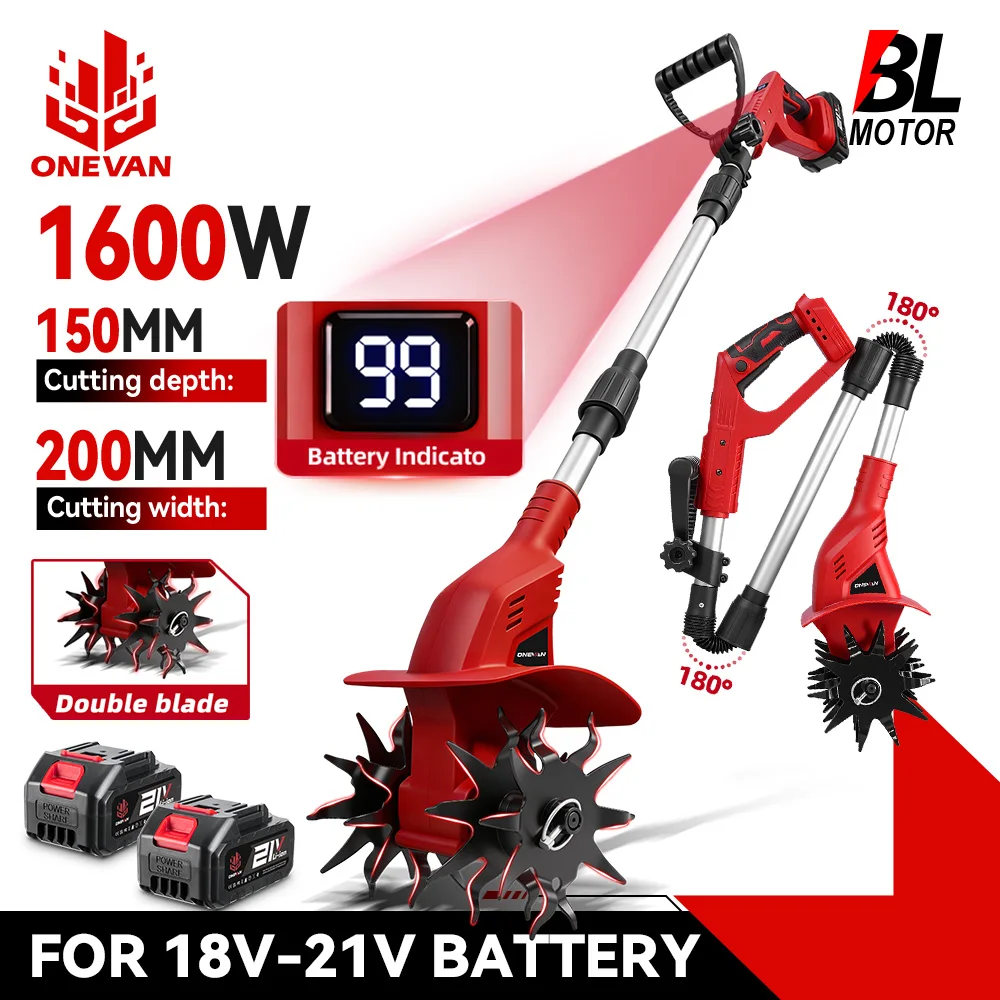 Motoculteur électrique sans fil ONEVAN Brushless 1600W, tondeuse à gazon, scarificateur, outil de jardin compatible avec batterie Makita.