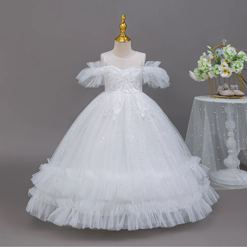 Flower children wedding dress lace elegant girl birthday party dress medium big children tulle long skirt children Christmas dre