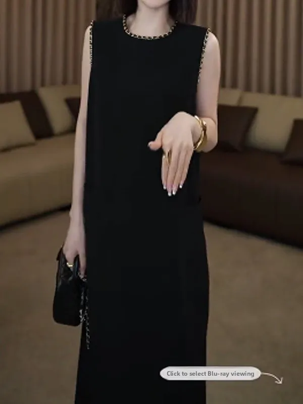 

Elegant Black Sleeveless Women's Dress Hepburn Style Summer New Arrival Premium Quality Long Skirt Korean Commute Style