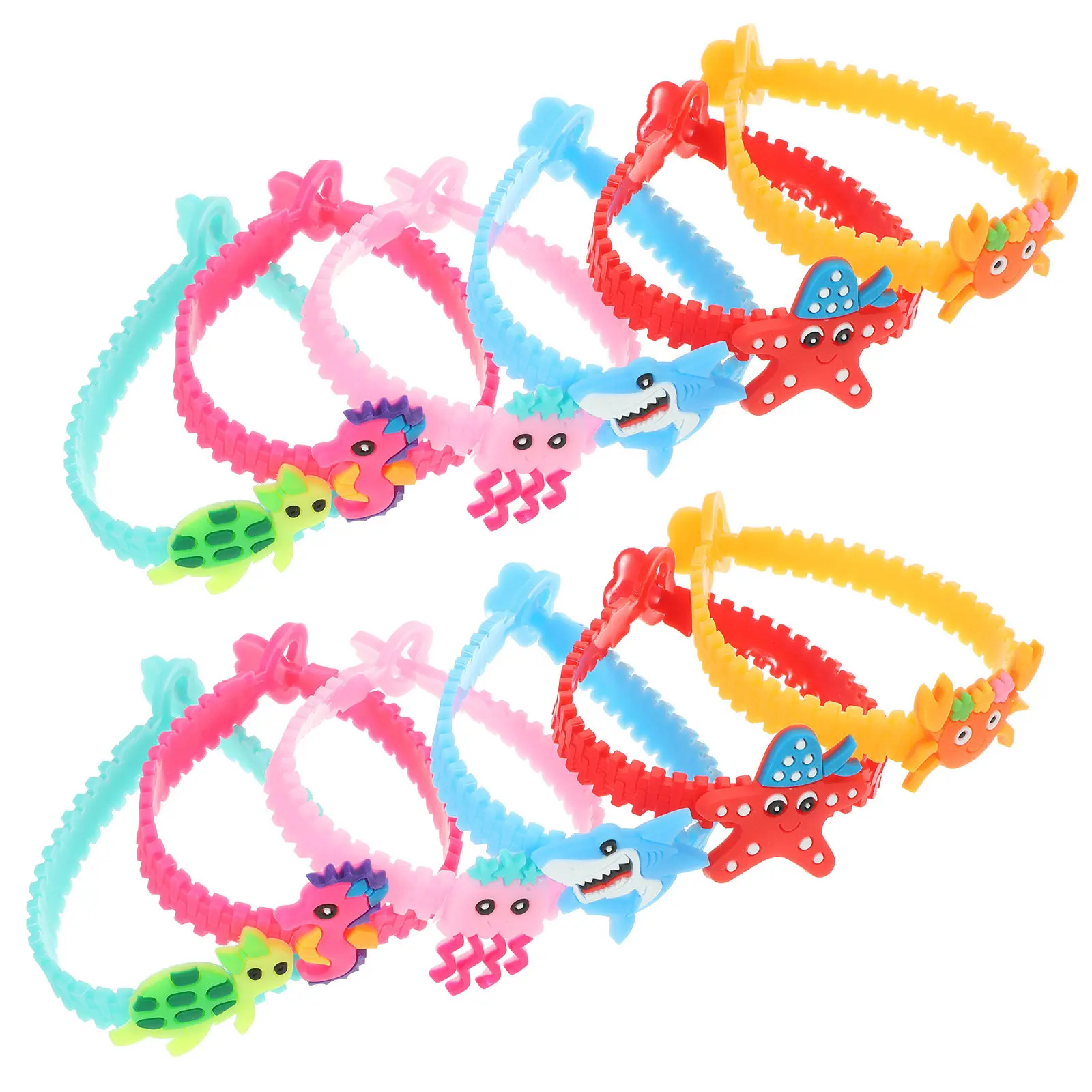 12Pcs Adorable Marine Animal Themed Bracelets Adjustable Comfortable PVC Wristbands for Girls Women Daily Wear Party Travel