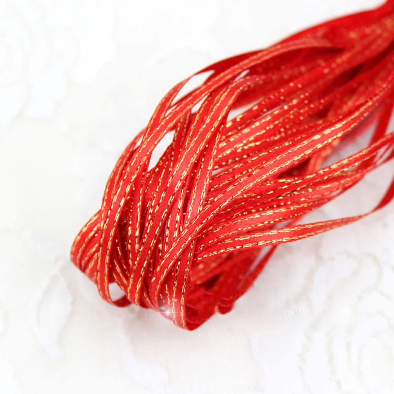 (25 yards/roll) red gold Edge Satin Ribbon Wholesale Gift Christmas ribbons (6/10/20/25/40mm)