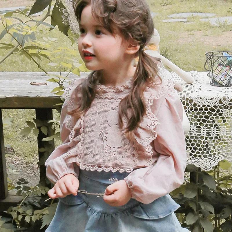 Ropa coreana para niños y niñas, camisa de encaje a la moda, blusa lolita, ropa de otoño, 2023