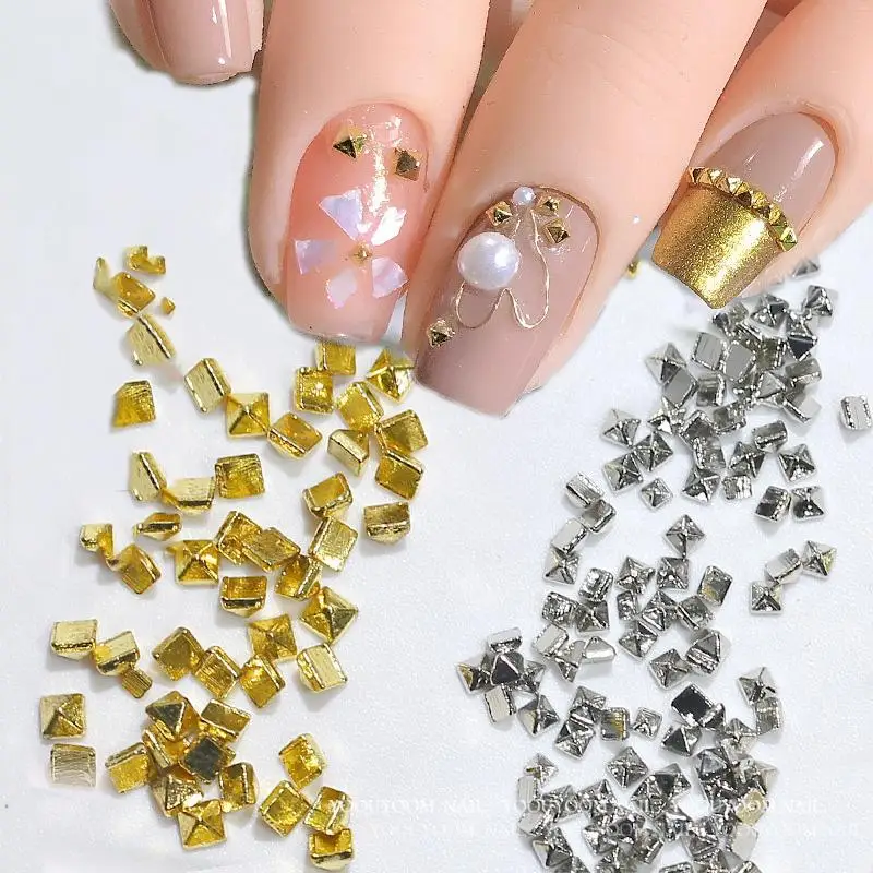 200Pcs Metal Rivet Nail Ornament Gold/Silver Charms 1/1.5/2/3mm Square Punk Spikes Studs Tip Decoration DIY Crafts Manicure