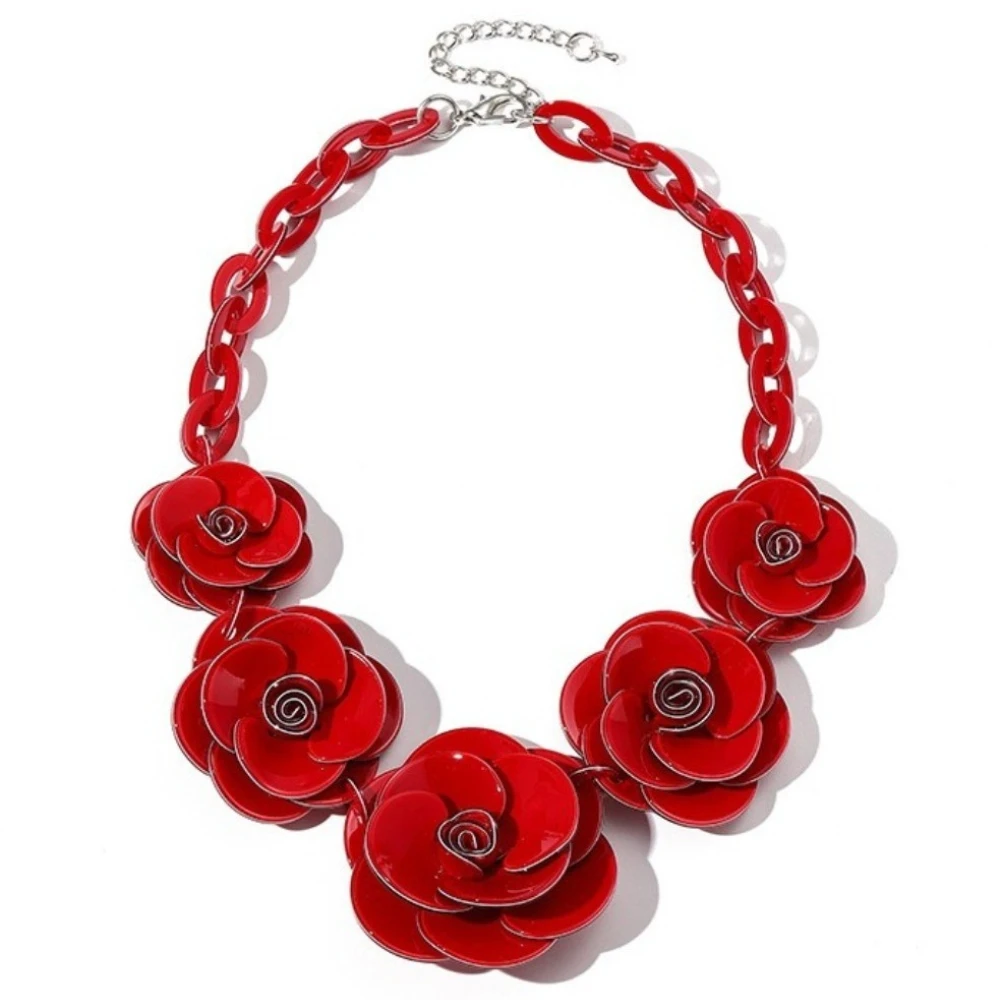 Rose Blume Pullover Kette Multi-farbe Halsketten Böhmischen Stil Frauen Licht Luxus Persönlichkeit High-end-Halskette Mode Schmuck